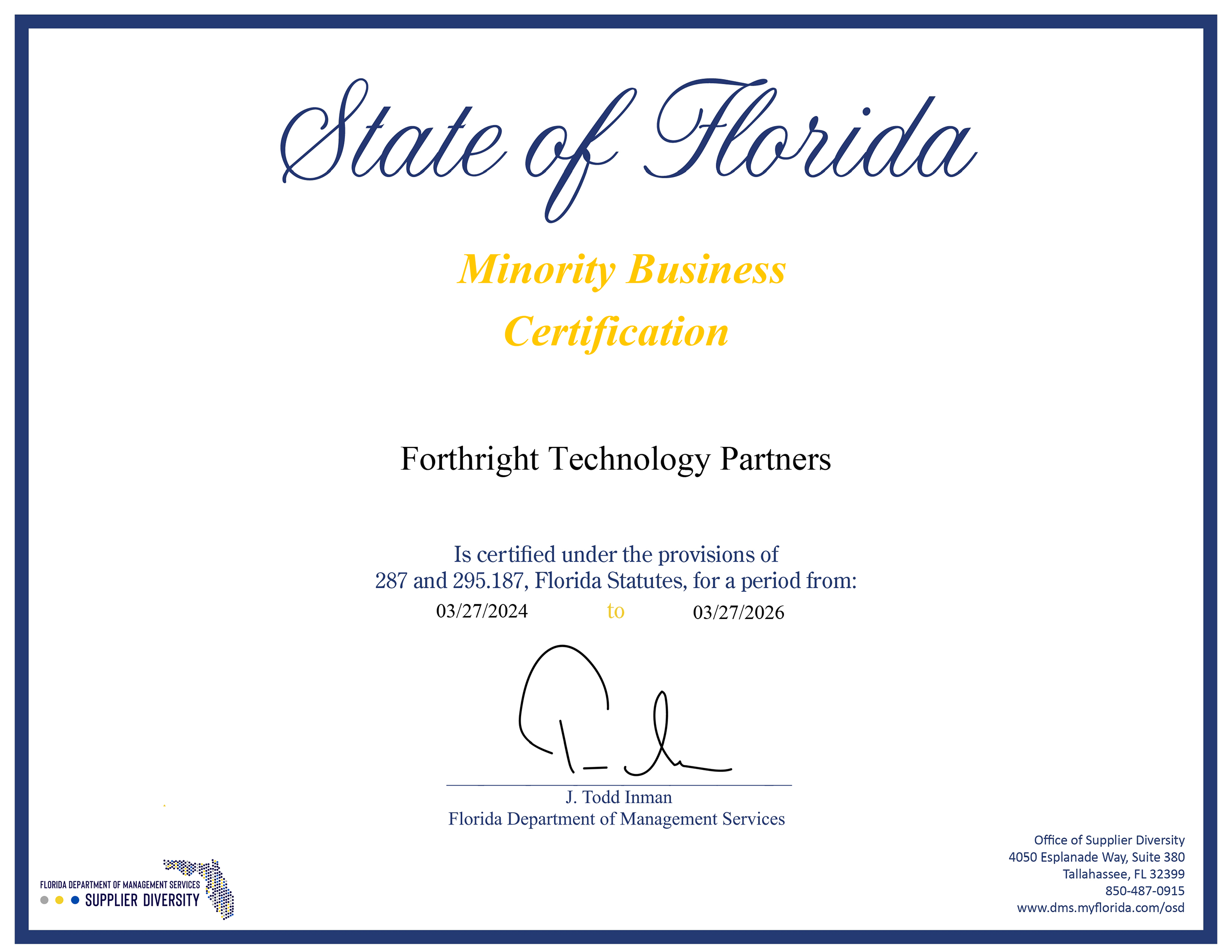 Minority Business Certification Forthright Technology Partners